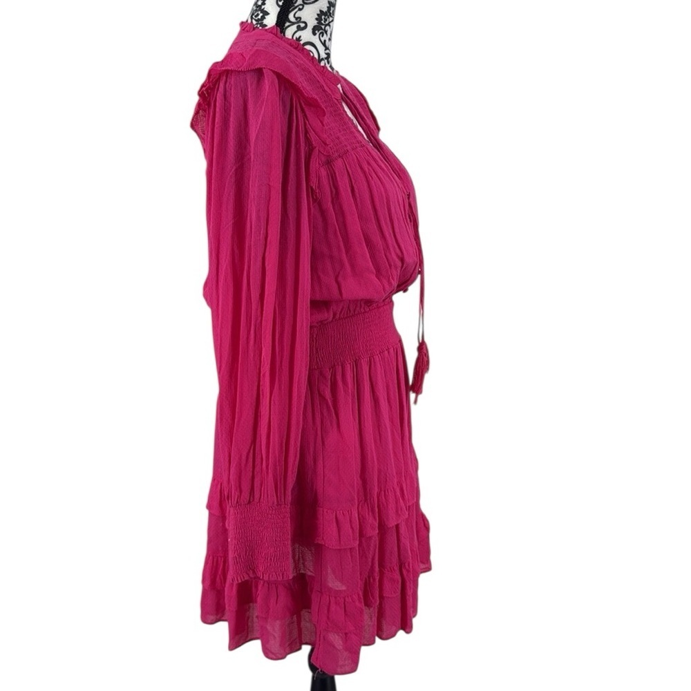 Allison New York Hot Pink Smocked Ruffle Mini Dress Women’s M – Boho Cottagecore - Picture 8 of 13